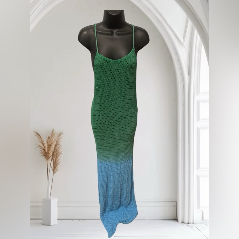 CARIBBEAN DREAMS CROCHET OMBRE MAXI DRESS GREEN/BLUE - LARGE